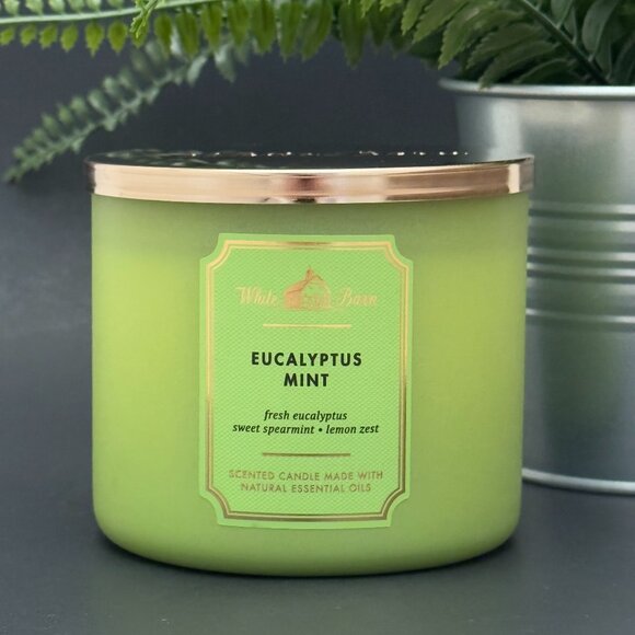 BBW Eucalyptus Mint White Barn Bath & Body Works 3 Wick Candle - Picture 1 of 10